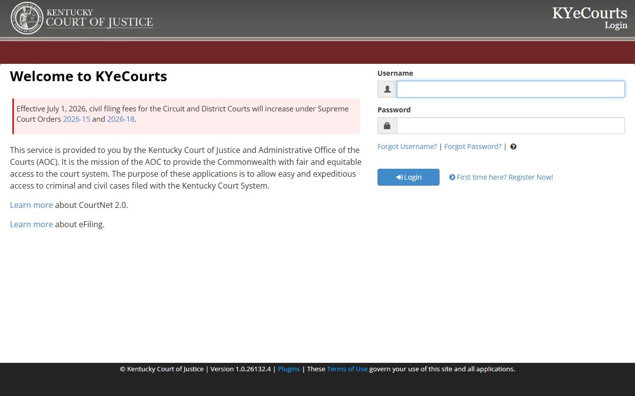 Marion County court records KYeCourts CourtNet login page
