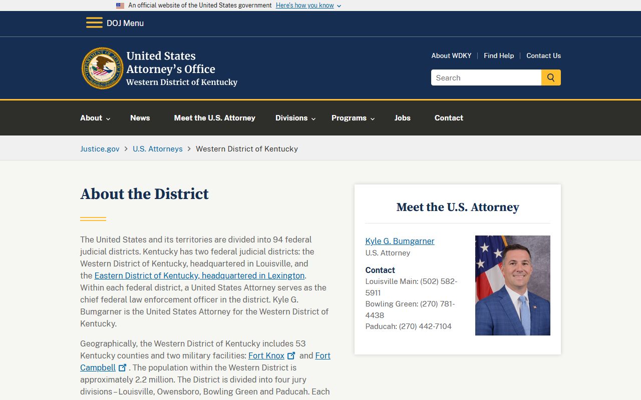 Marion County criminal court records federal prosecutor context for Western District of Kentucky