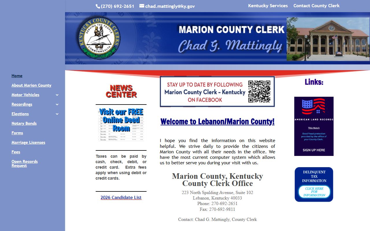 Marion County marriage and probate records County Clerk website