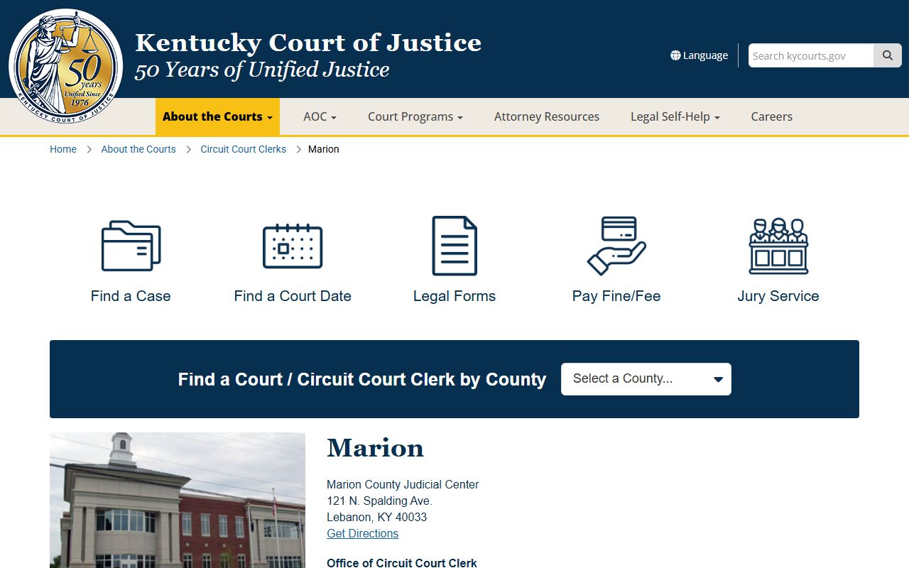 Marion County court records Kentucky Court of Justice page
