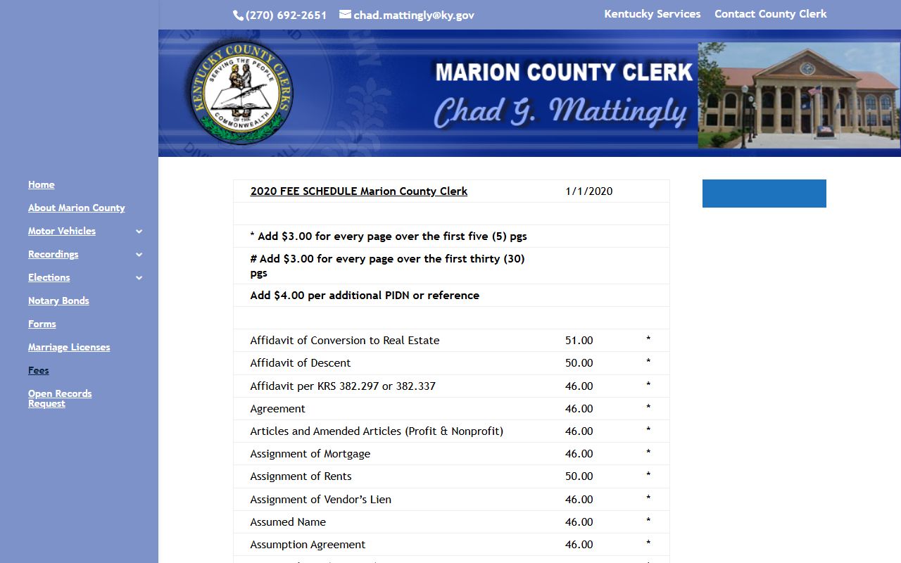 Marion County probate records fee schedule source