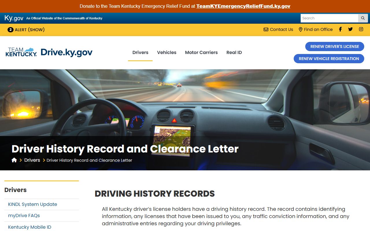 Marion County traffic court records Kentucky driver history record page